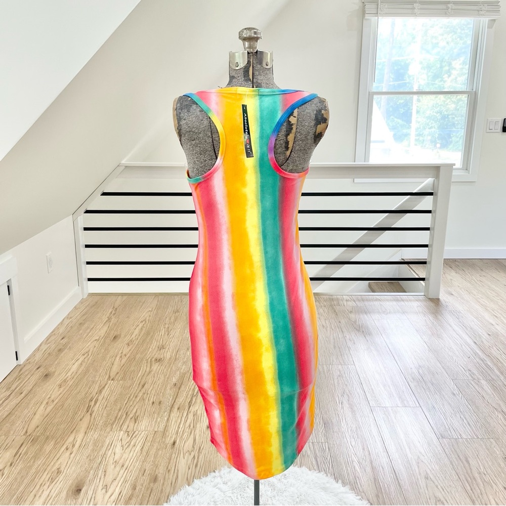 NWT S M L colorful striped bodycon midi stretchy dress - Picture 8 of 9